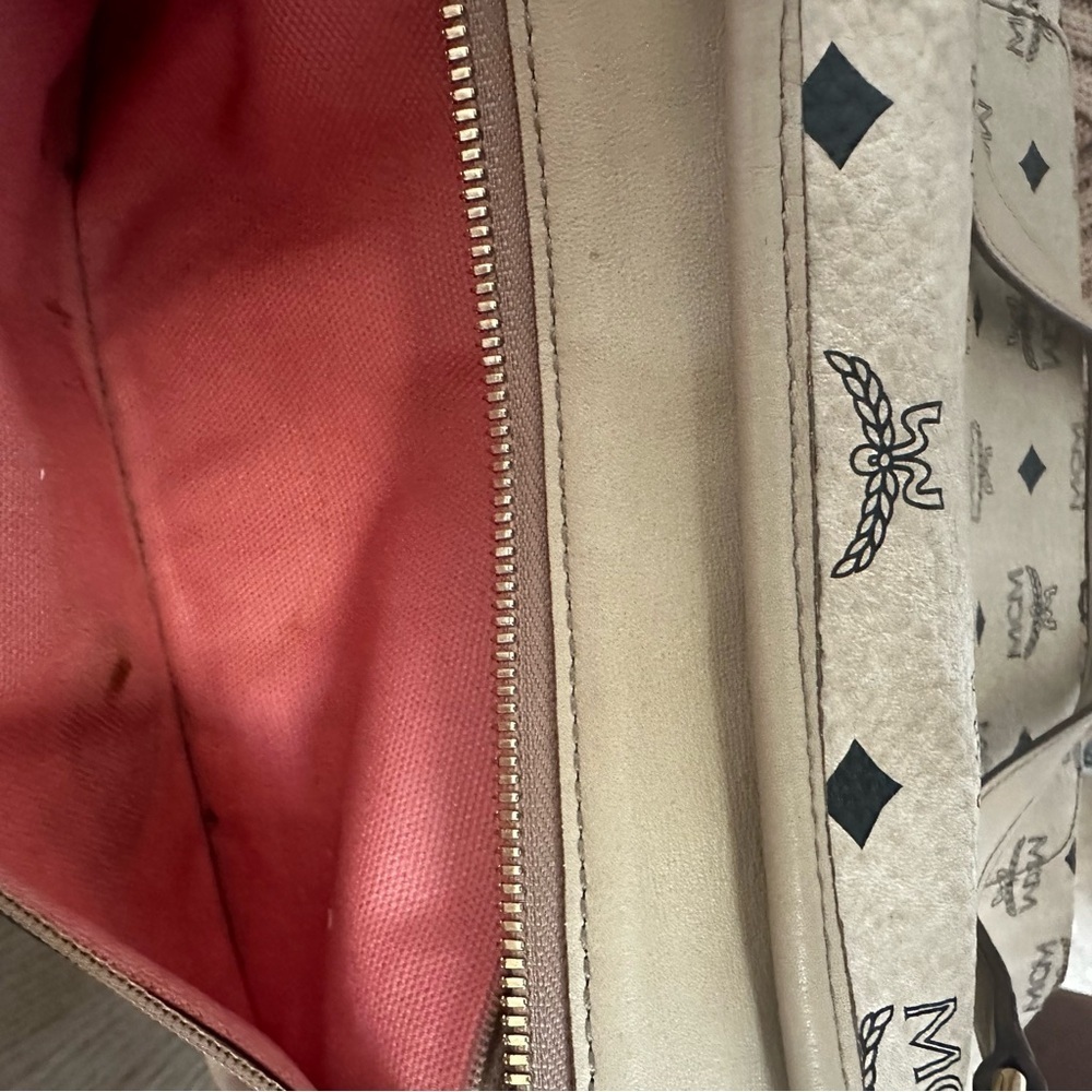 MCM Visetos Authentic Striped Tote Shoulder Bag | Beige Tan Pink| MED LG /DAMAGE - Picture 16 of 17